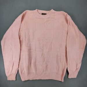 Oakton Limited Sweater Mens L Pink Vintage 90s Cotton Geometric Knit USA Made
